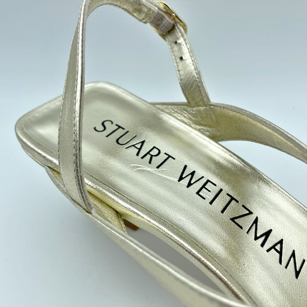 Stuart Weitzman Womens Oasis 50 Heeled Sandals US 5.5 B Gold Leather NIB