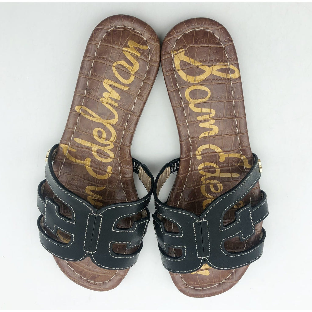 Sam Edelman Girls Bay Cut Out Slide Sandals US 13 M EU 31 Black Leather NIB