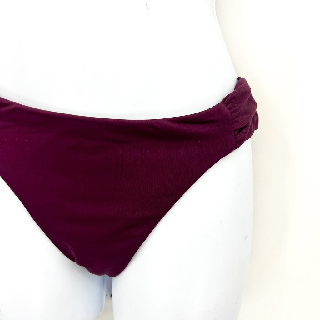 BECCA Women's Muse Side Ruched Bikini Bottoms Small Aubergine Purple Hipster NWT