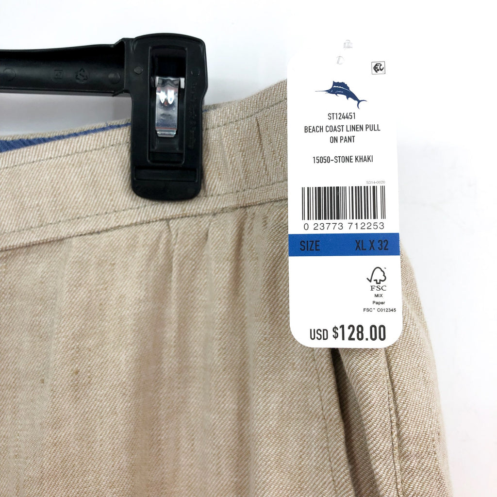 TOMMY BAHAMA Men's Beach Coast Linen Pants XL Stone Khaki 32" Inseam NWT