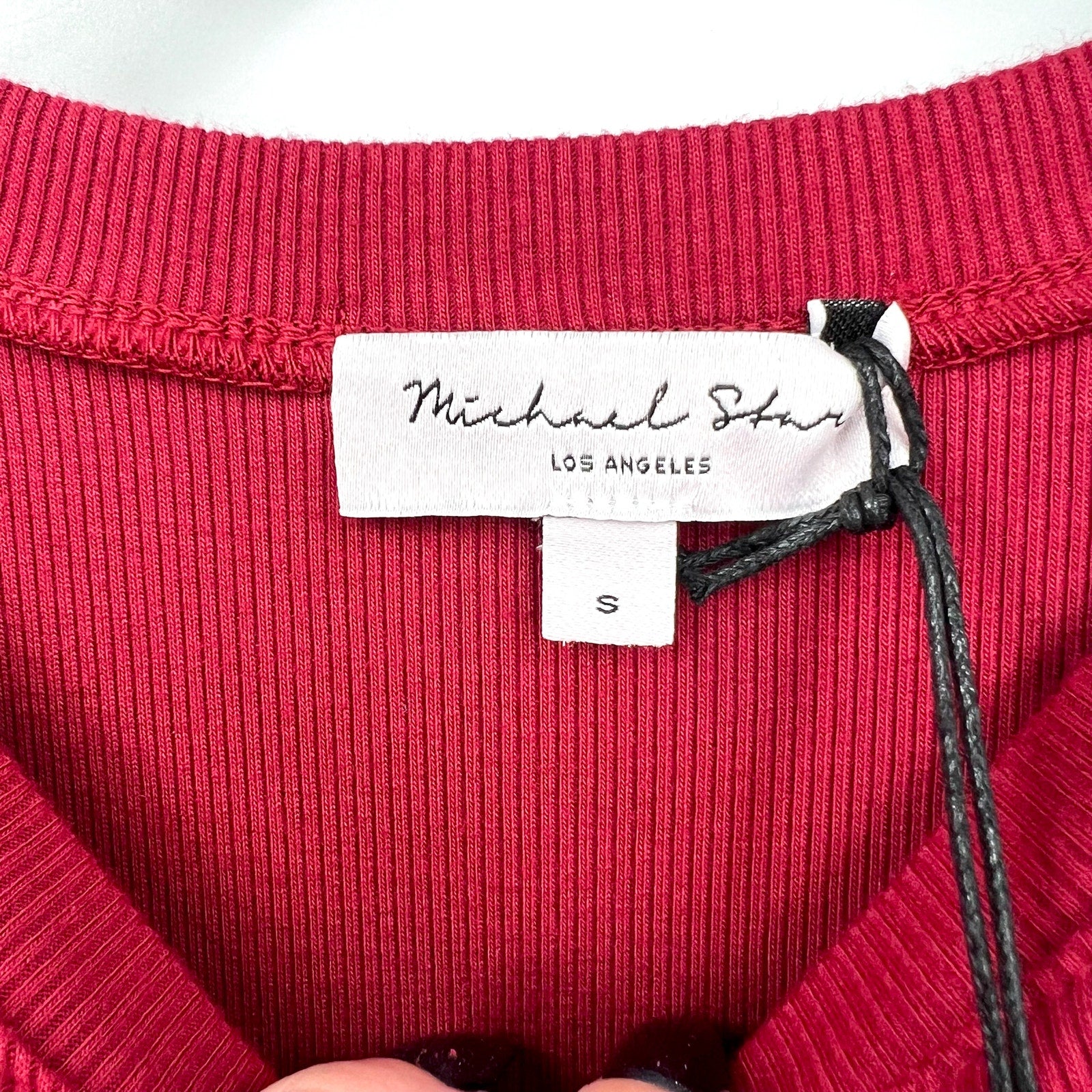 MICHAEL STARS Womens Shelby Ruched Shoulder 3/4 Sleeve Tee Small Carmine Red NWT