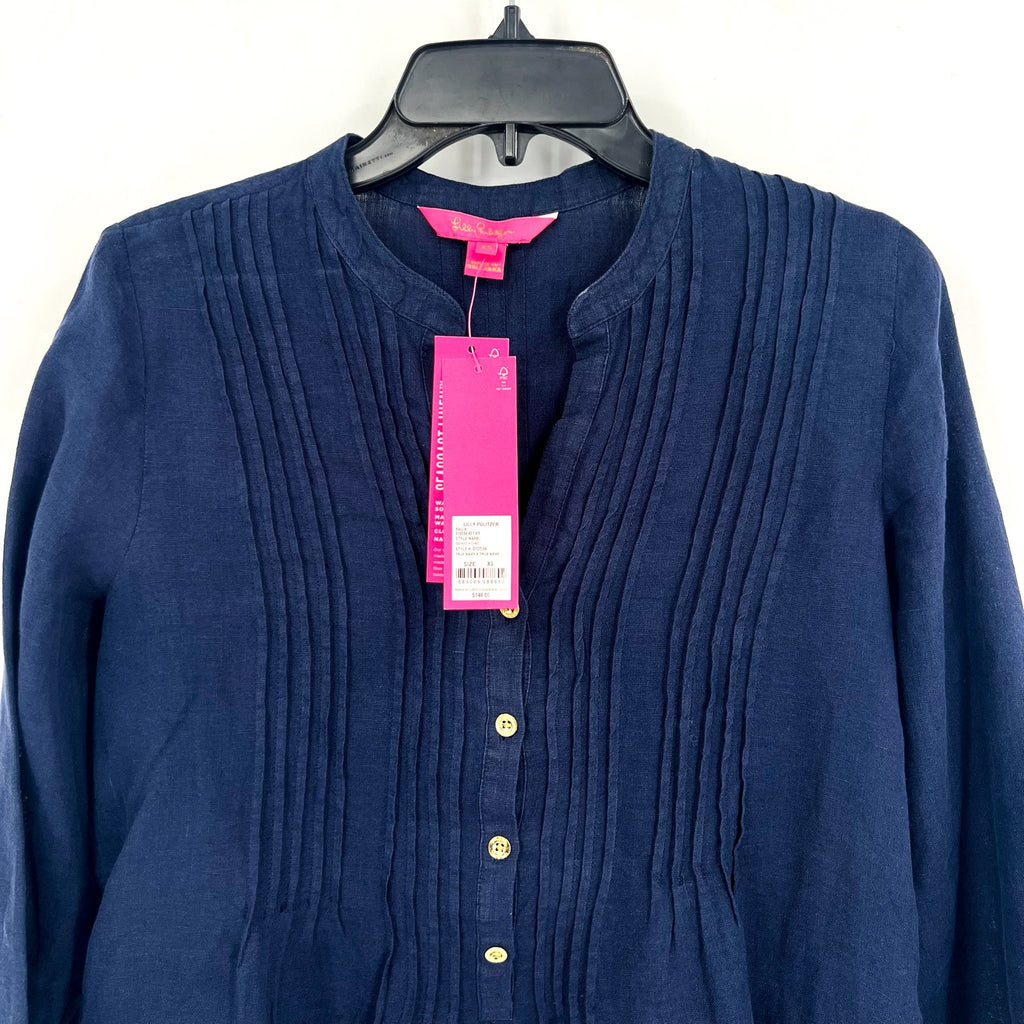 LILLY PULITZER Womens Sarasota Tunic Top XS True Navy Blue 100% Linen NWT