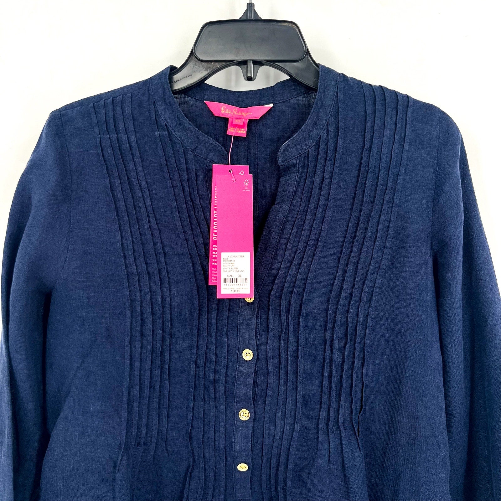 LILLY PULITZER Womens Sarasota Tunic Top XS True Navy Blue 100% Linen NWT