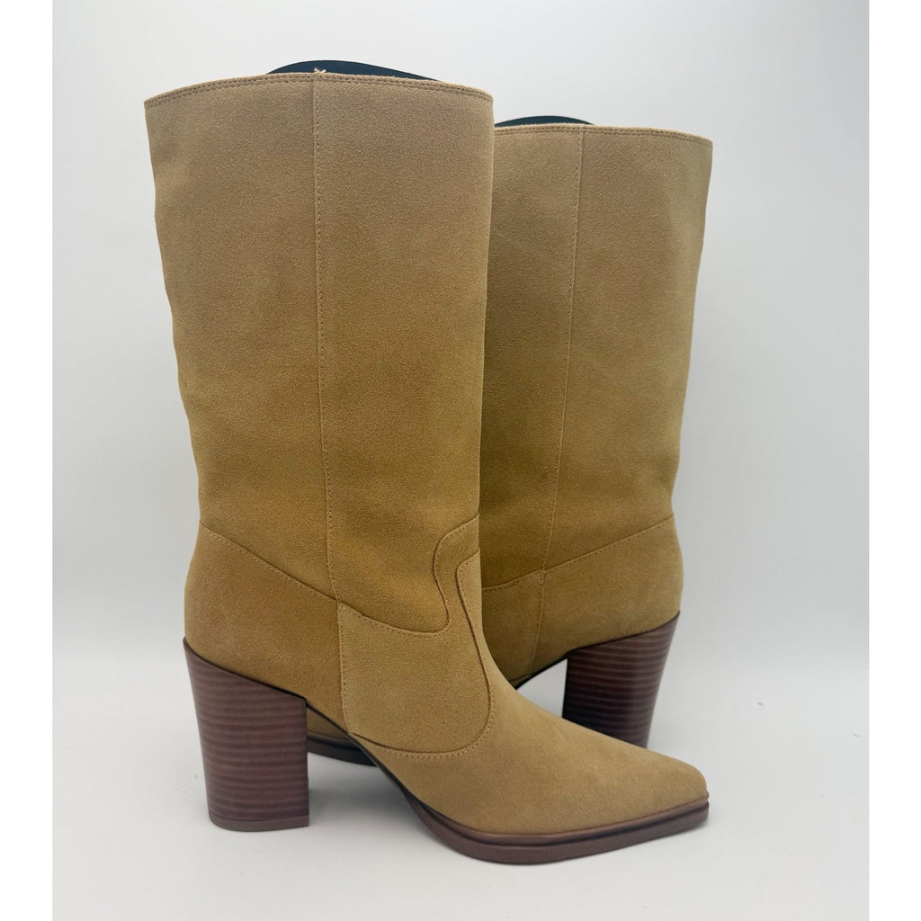 Franco Sarto Women Jaxon Mid Calf Boots Size 10 Tan Brown Suede Pointed Toe NWOB