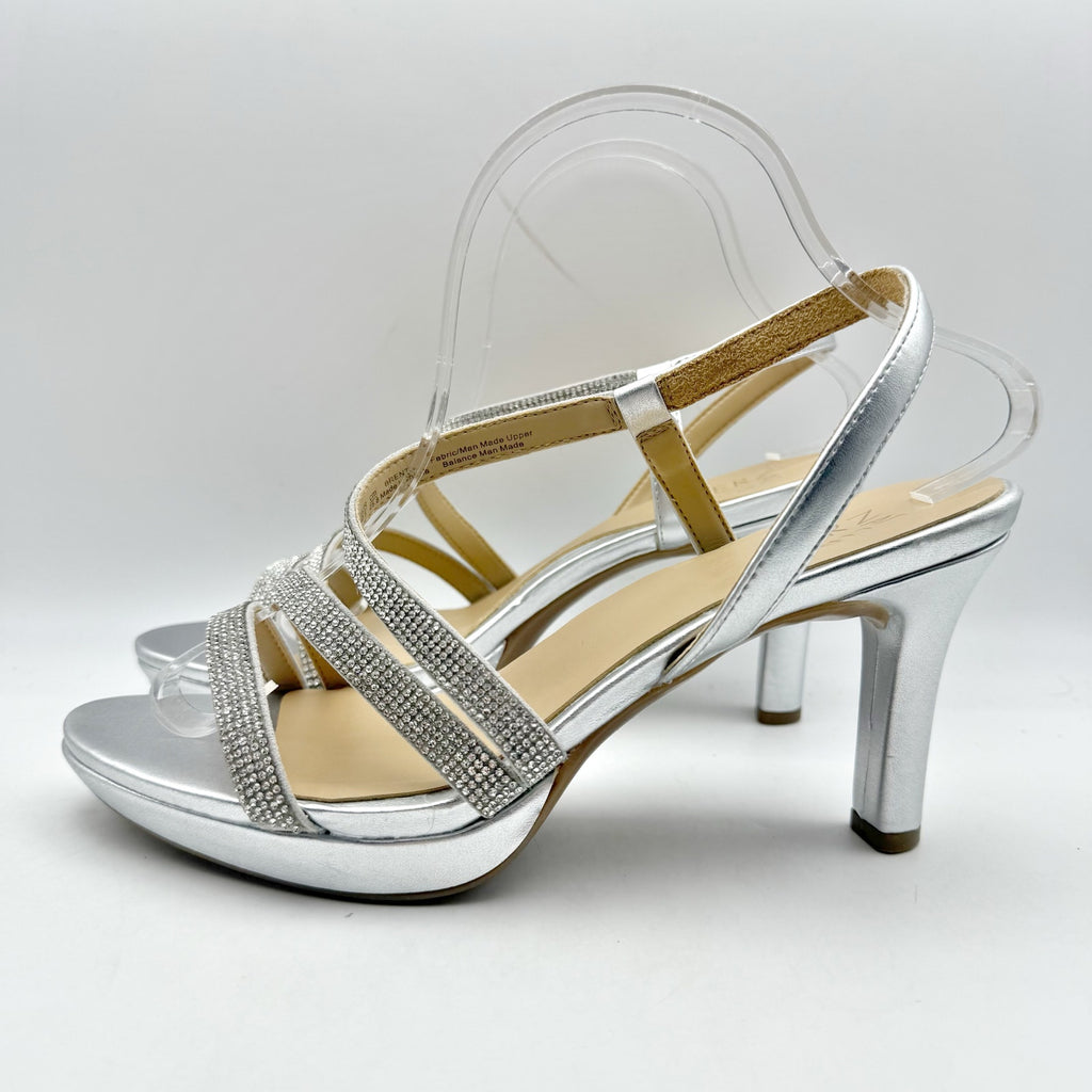 Naturalizer Womens Brenta2 Platform Heel Sandals US 9.5 M EU 40.5 Silver NWOB