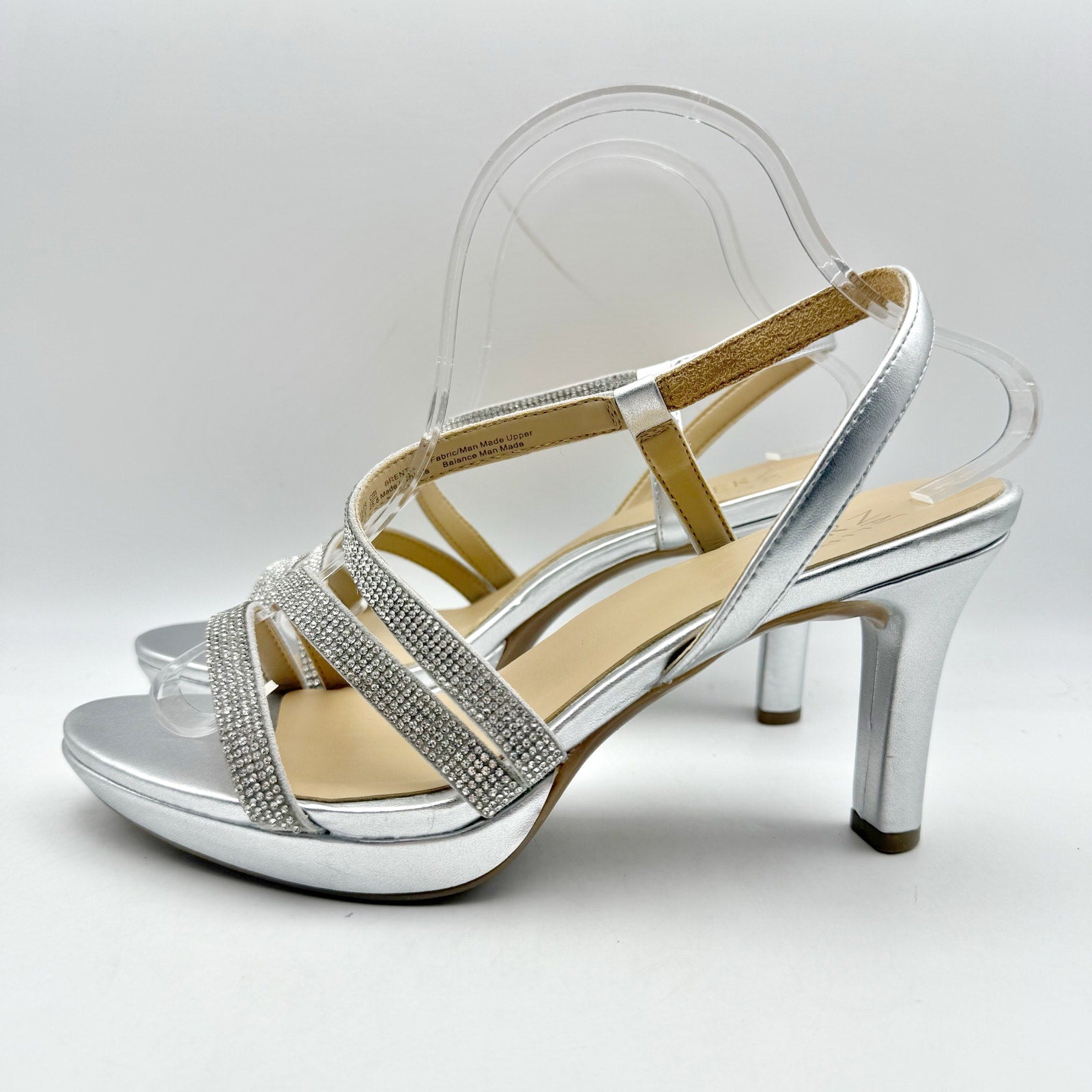 Naturalizer Womens Brenta2 Platform Heel Sandals US 9.5 M EU 40.5 Silver NWOB