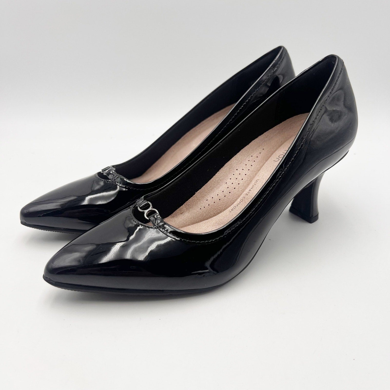 Clarks Womens Kataleyna West Heels Size 7 M Black Patent Leather Pumps NIB
