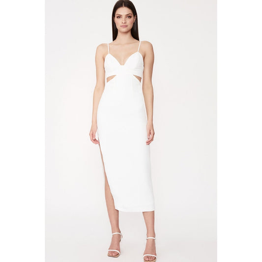 BARDOT Women's Cut Out Slit Midi Dress US 8 Medium White Ivory Tank V Neck NWT