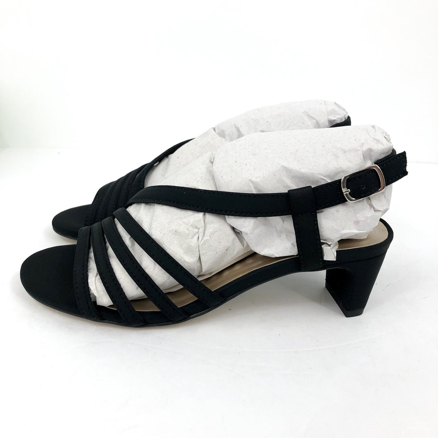 WALKING CRADLES Women's Lettie Dress Sandals US 6 Black Heel Fabric NIB