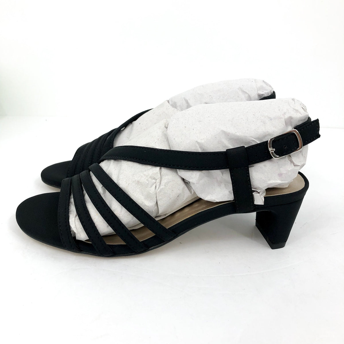 WALKING CRADLES Women's Lettie Dress Sandals Size 6 Black Heel Fabric NIB