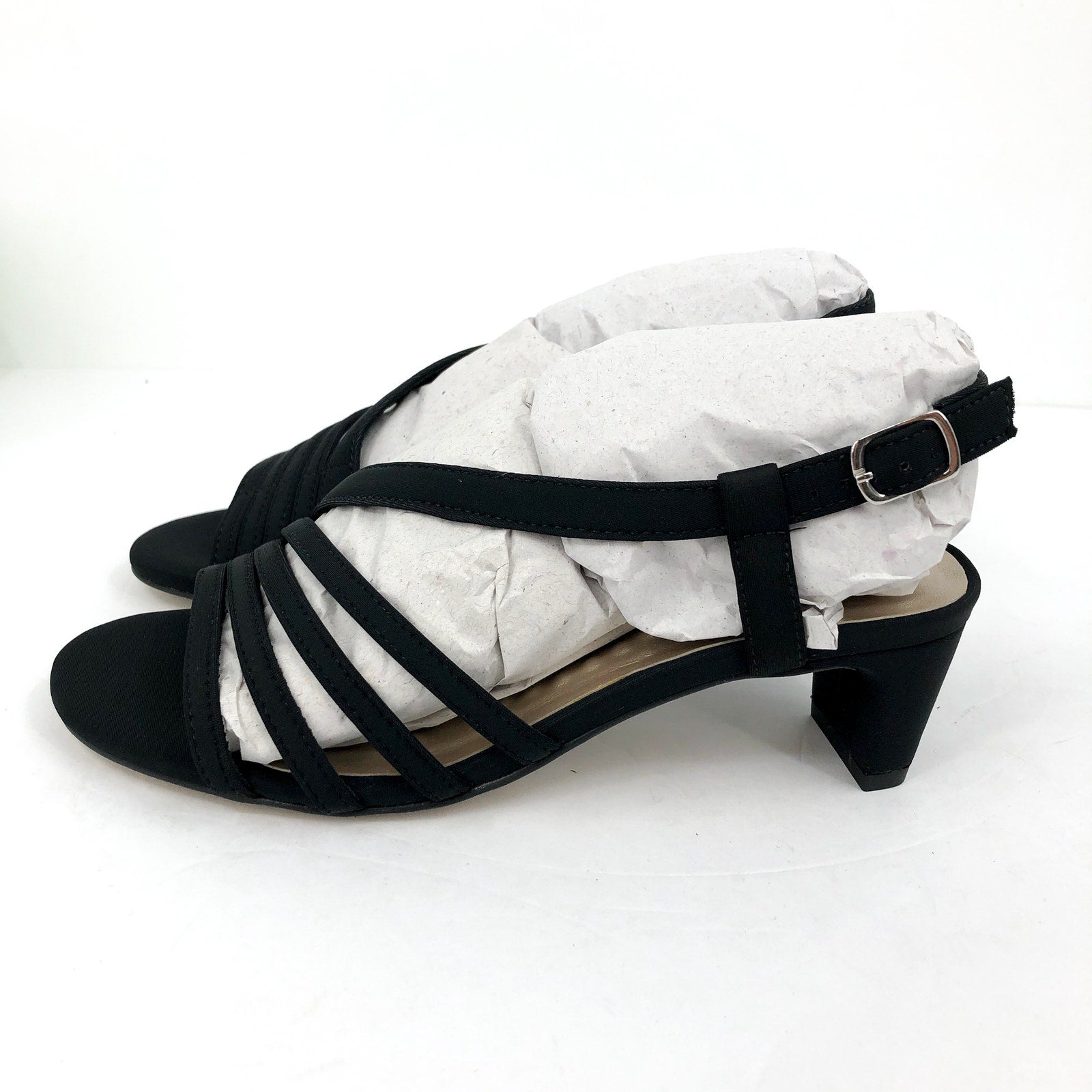 WALKING CRADLES Women's Lettie Dress Sandals US 6 Black Heel Fabric NIB