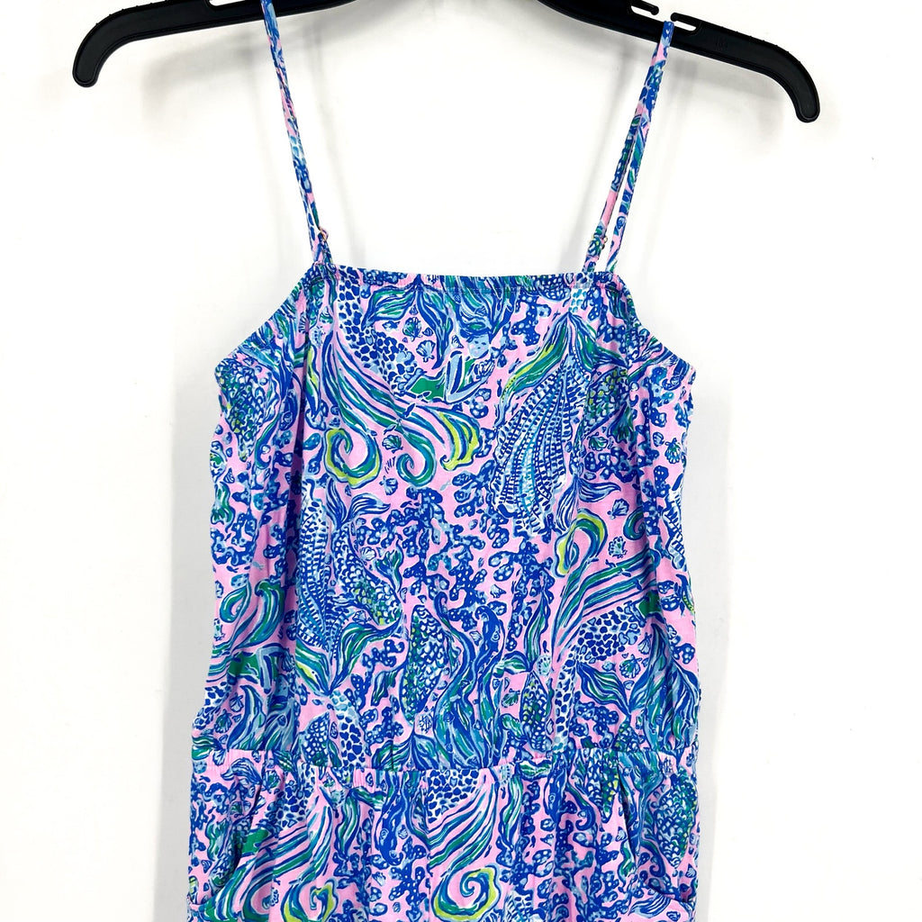 LILLY PULITZER Girl Mini Jace Romper XL 12-14 Pink Blue We Mermaid It NWOT