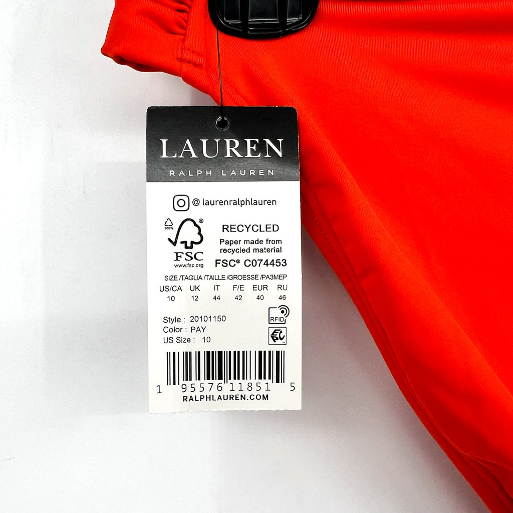 LAUREN RALPH LAUREN Beach Club Hipster Bikini Bottom Size 10 Orange Shirred NWT