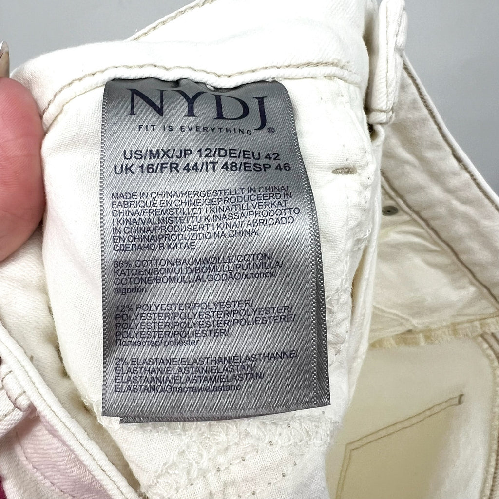 NYDJ Women's Teresa Wide Leg Jeans Size 12 Winter White Stretch 1.5'' Hem NWT