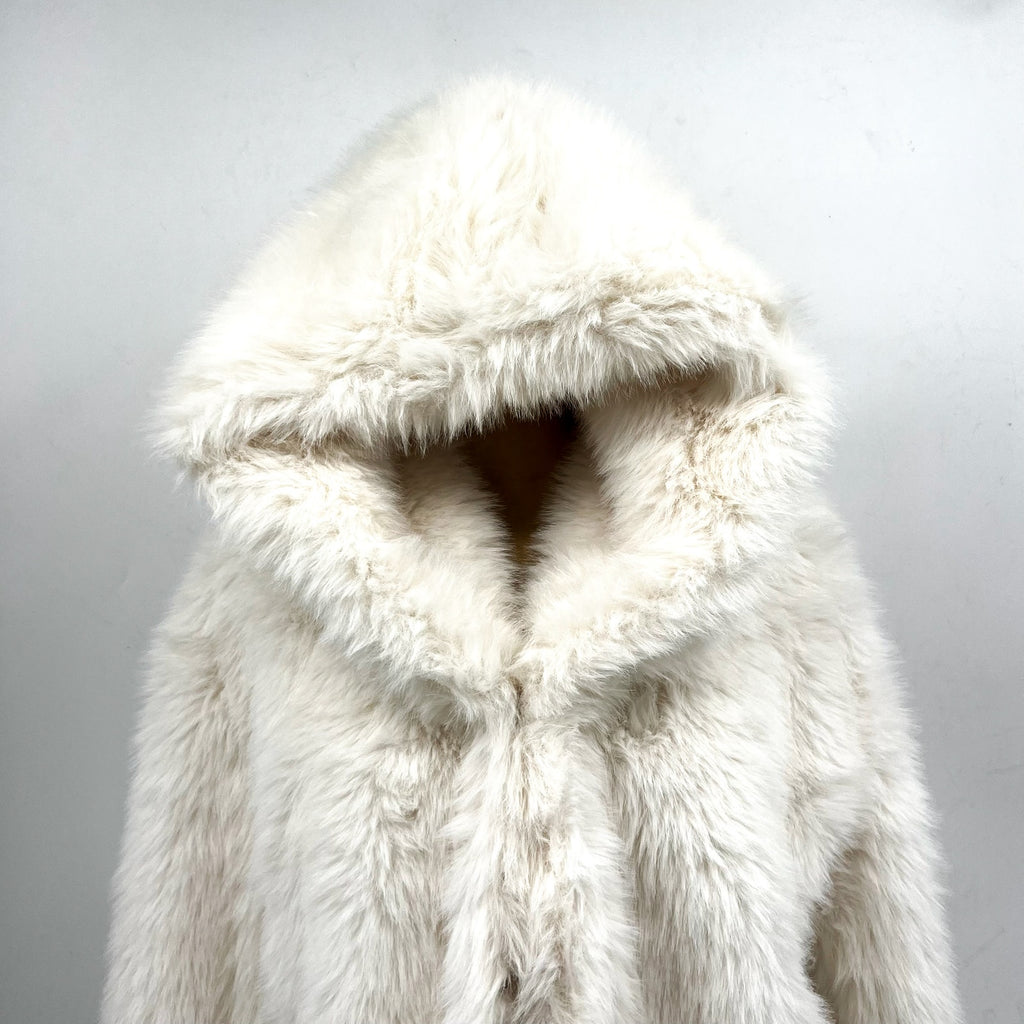 Bardot Womens Callan Faux Fur Jacket Large White Hooded NWT