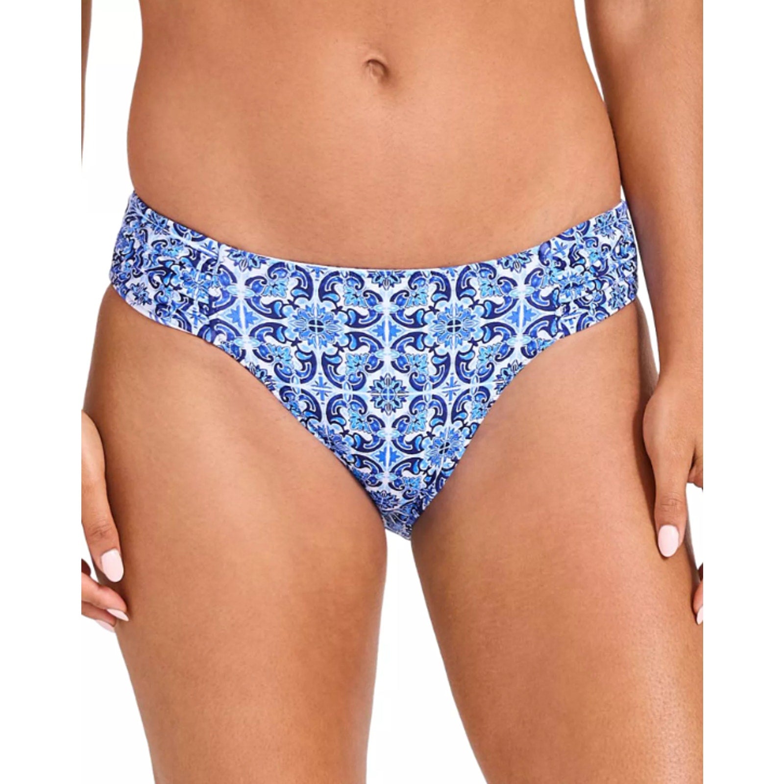 TOMMY BAHAMA Terrazzo Tile Reversible Hipster Bikini Bottom Large Blue Print NWT