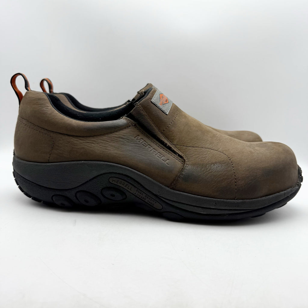 Merrell Mens Jungle Moc Toe Work Shoes US 15 M Brown Suede Slip On Comp Toe NIB