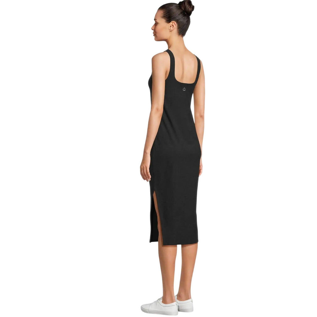 BEYOND YOGA Icon Midi Dress XS Black Darkest Night Spacedye Square Neck NWT