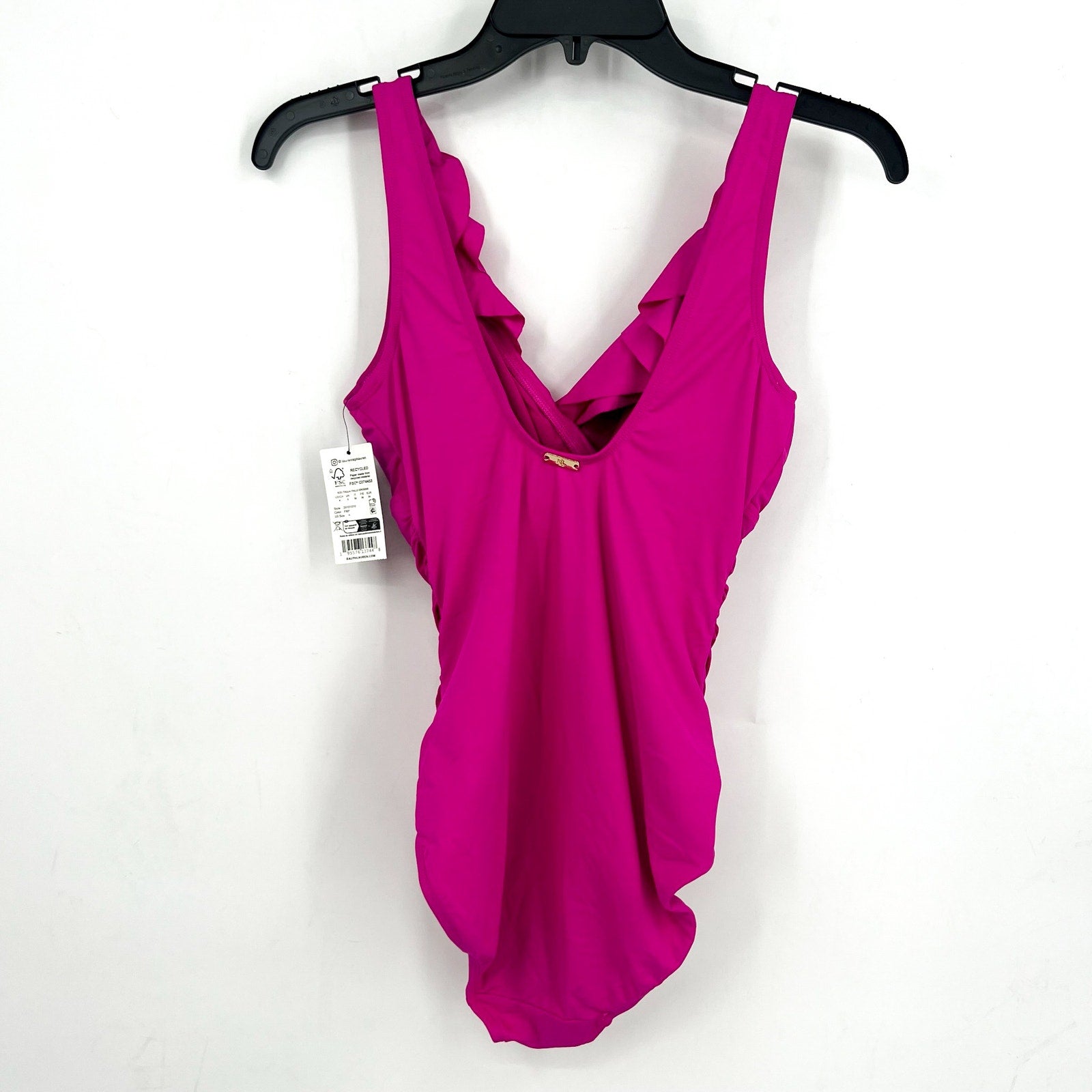 LAUREN RALPH LAUREN Ruffle One Piece Swimsuit Size 4 Orchid Pink Beach Club NWT