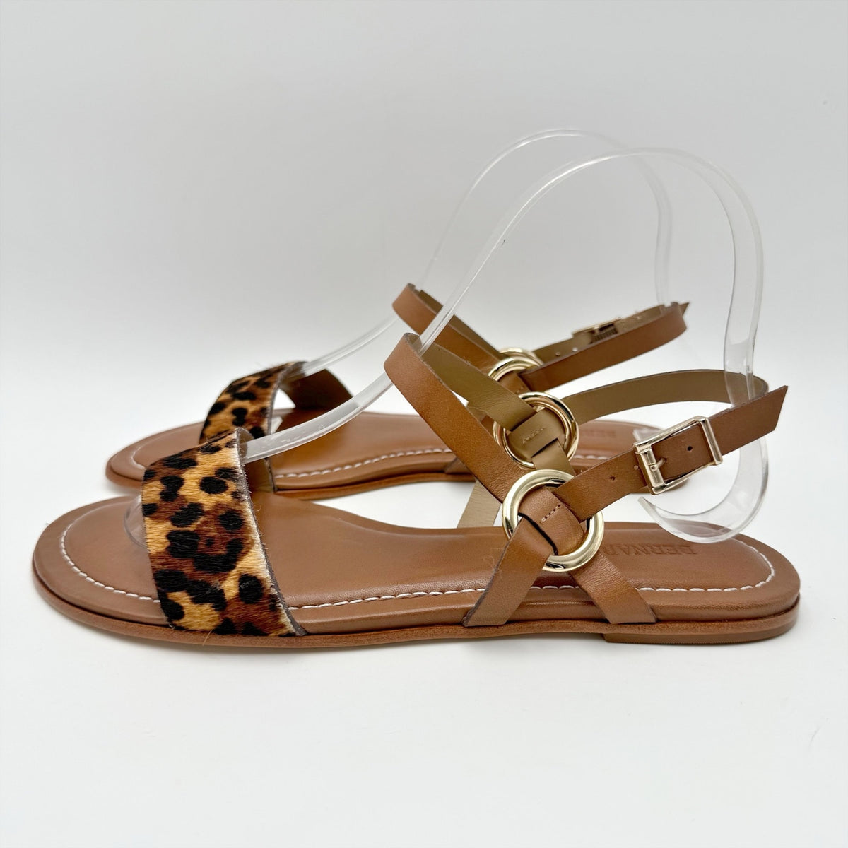 Bernardo Womens Henre Flat Sandals Size 9 Brown Leopard Haircalf Leather NIB