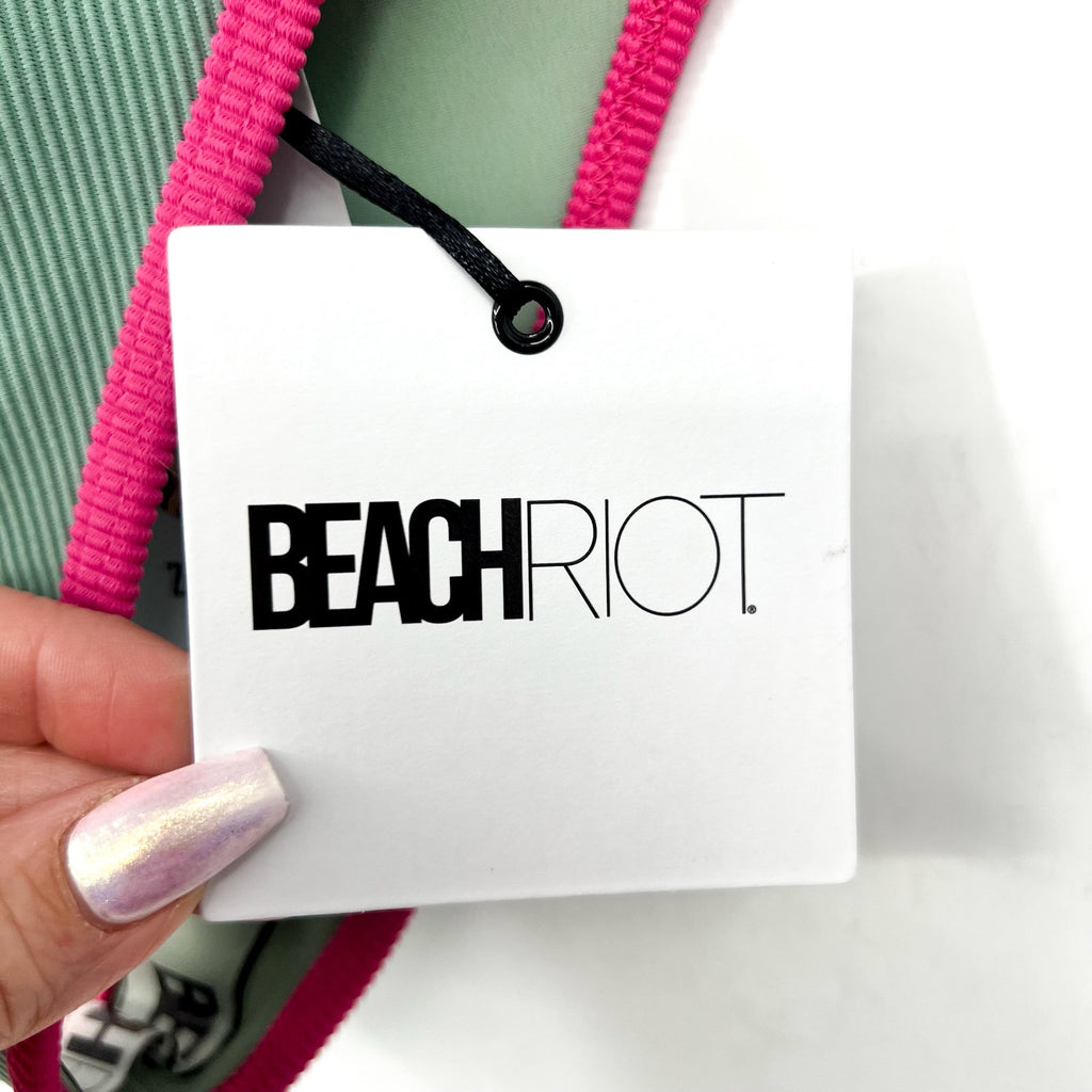 BEACH RIOT Women's Emmy Bikini Bottom Small Green Sage Bloom Colorblock NWT