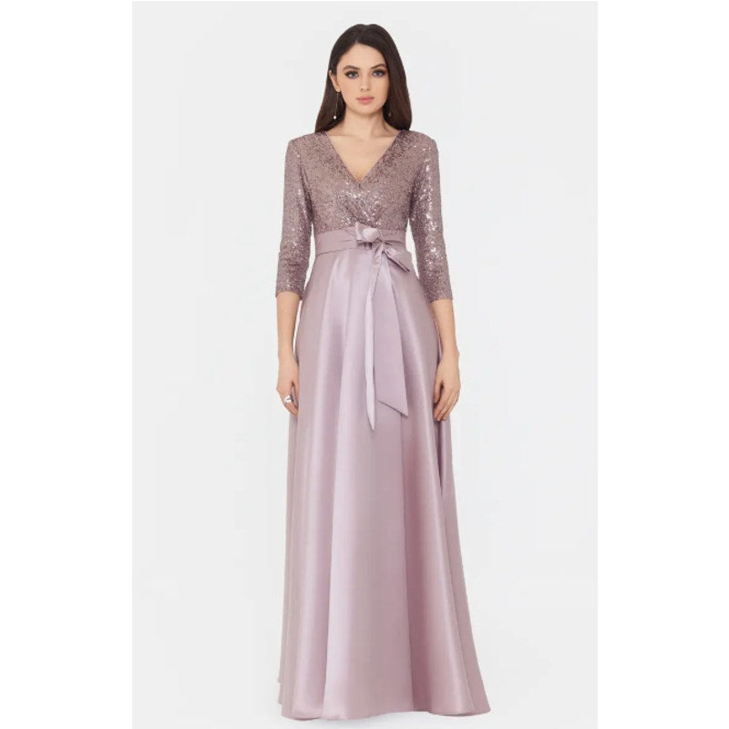 XSCAPE Women's Sequin & Satin A-Line Gown Size 10 Rose Pink Elbow Sleeve NWOT