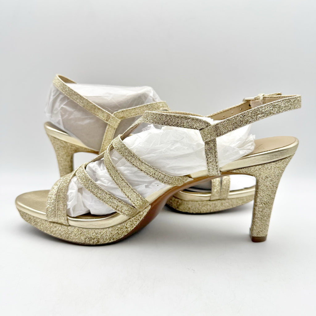 Naturalizer Womens Baylor Heeled Sandals US 9.5 Wide EU 40.5 Gold Glitter NIB