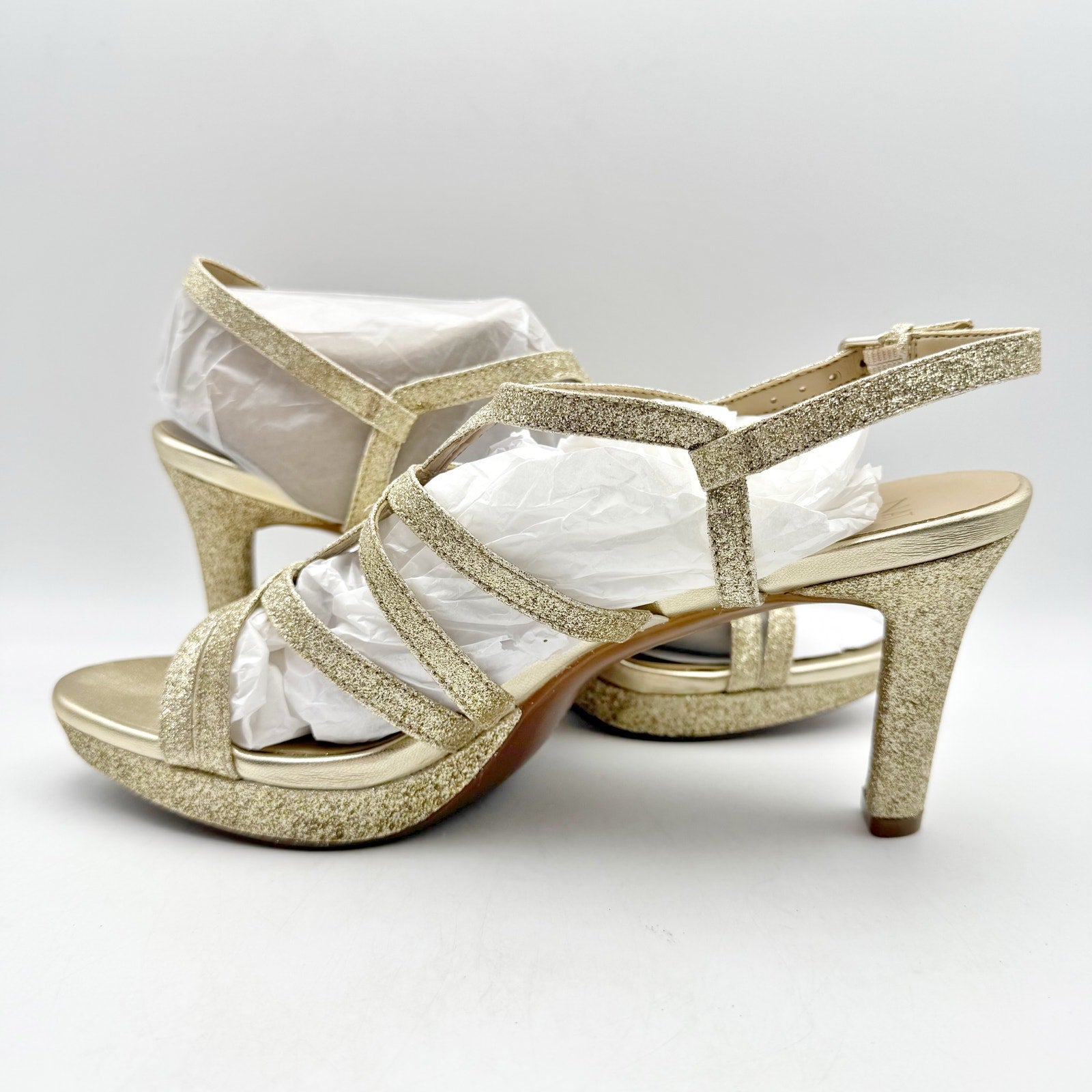 Naturalizer Womens Baylor Heeled Sandals US 9.5 Wide EU 40.5 Gold Glitter NIB