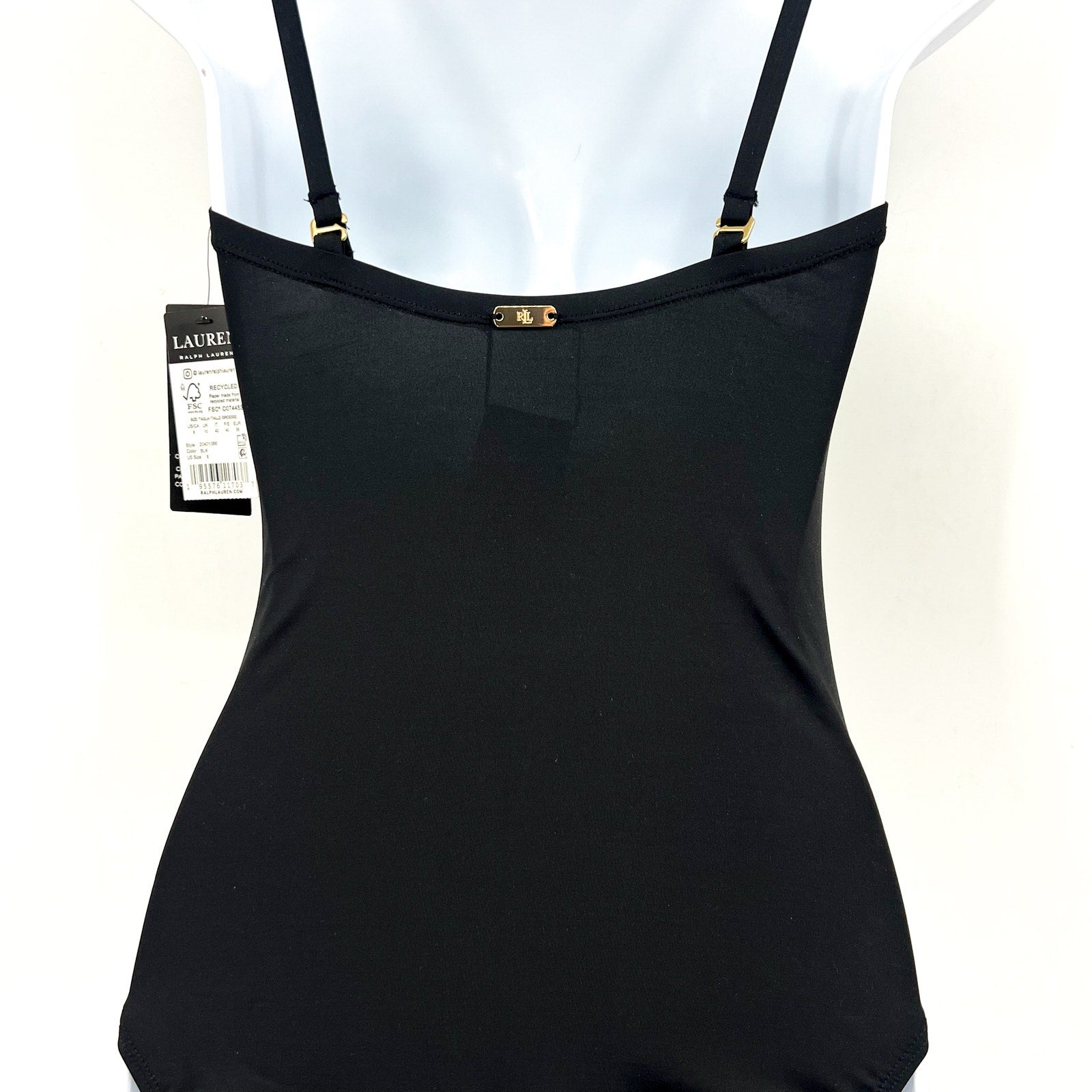 LAUREN RALPH LAUREN Beach Club Shaping One Piece Swimsuit Sz 8 Black V Wire NWT