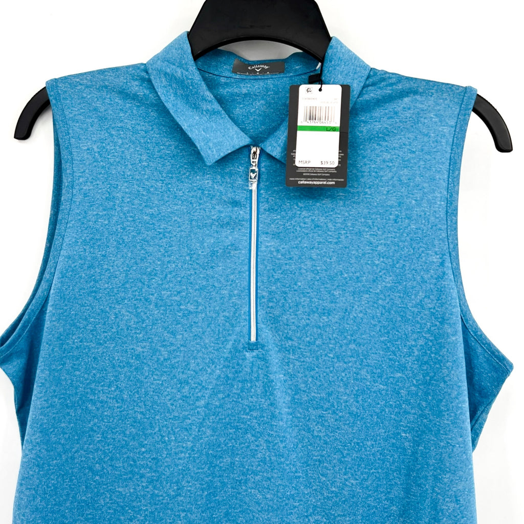 CALLAWAY Womens Polo Shirt Large Vivid Blue Heather 1/4 Zip Sleeveless NWT