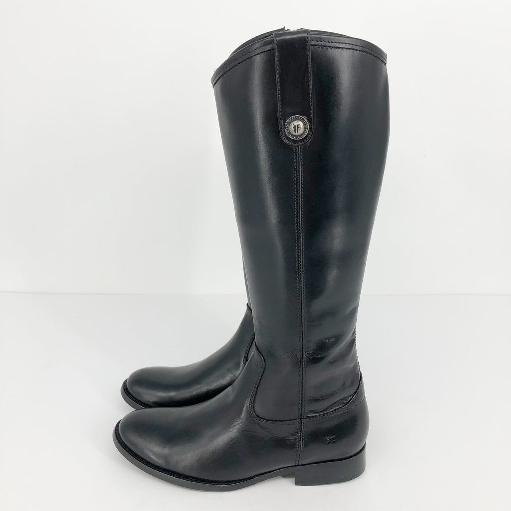 FRYE Womens Melissa Riding Boots US 6 Black Leather Button Inside Zip Tall NIB