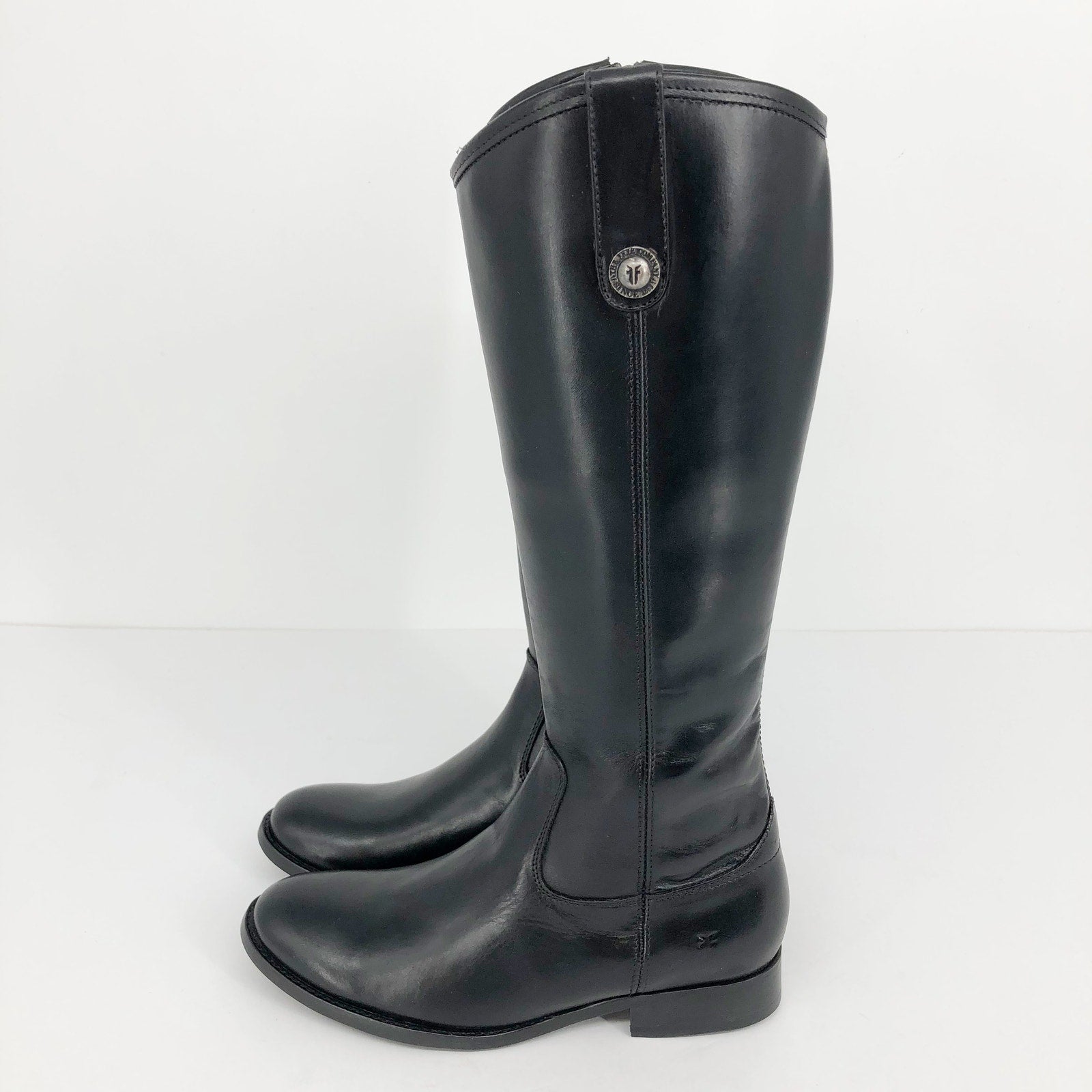 FRYE Womens Melissa Riding Boots US 6 Black Leather Button Inside Zip Tall NIB