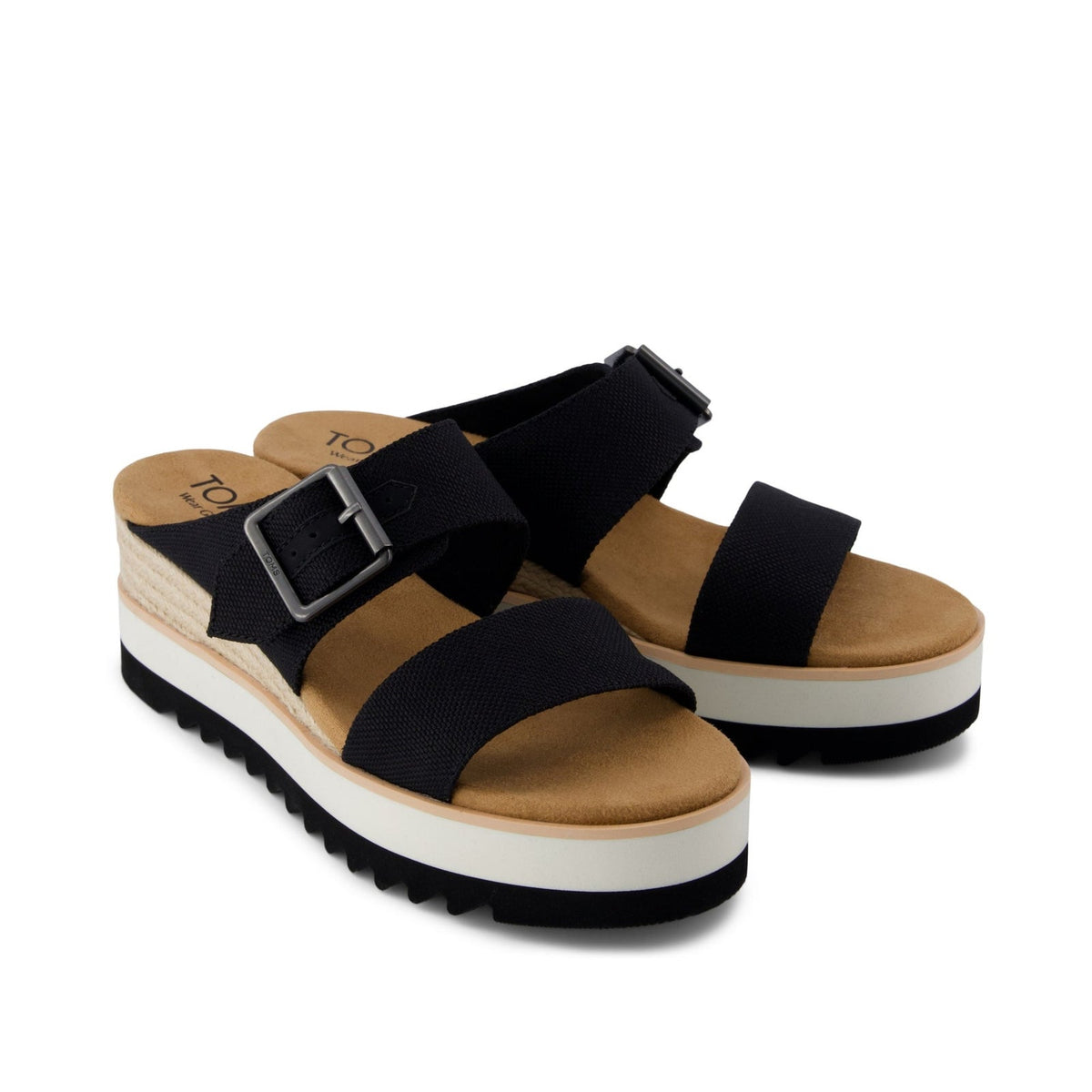 TOMS Womens Diana Mule Buckle Wedge Sandals Size 8 EU 38.5 Black Canvas NIB