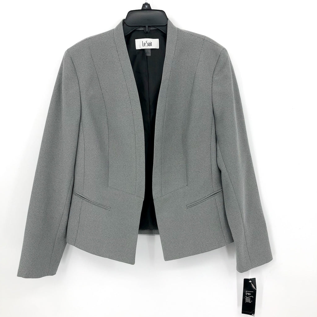 LE SUIT Collarless Open-Front Suit Jacket 6 Black White Micro Pattern Blazer NWT
