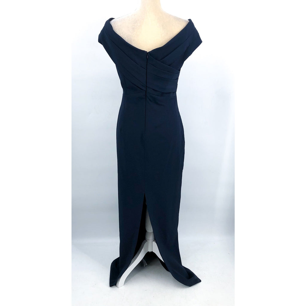 LAUREN RALPH LAUREN Crepe Off-the-Shoulder Gown Size 8 Navy Blue Formal NWT