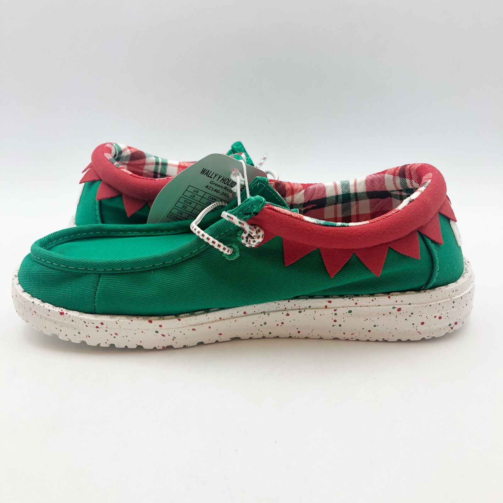 Hey Dude Kids Wally Holiday Elf Slip-On Casual Shoes 5 YOUTH Green Red NWOB