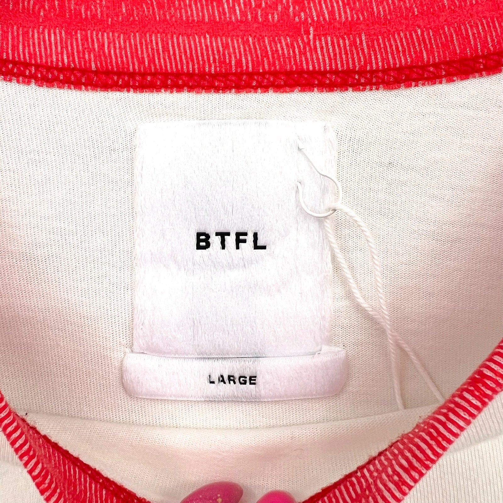 BTFL Men's Crewneck Baseball T-Shirt with Vinyl Sleeves Large White/Red NWOT