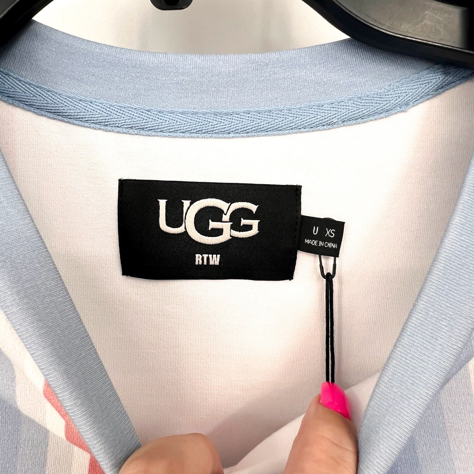 UGG UNISEX Pride Logo Equality T-shirt XS Blue Multi Stripe Short Sleeve NWT