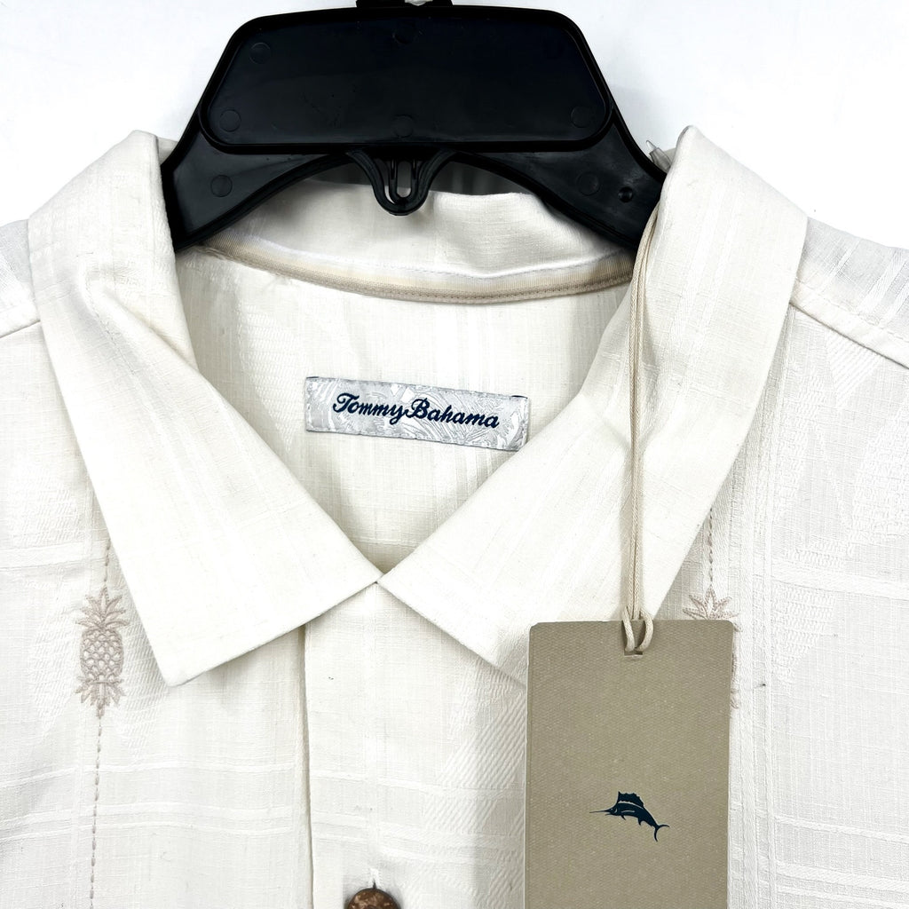 TOMMY BAHAMA Men's Pina Palms Embroidered Shirt XL Cream Continental Silk NWT