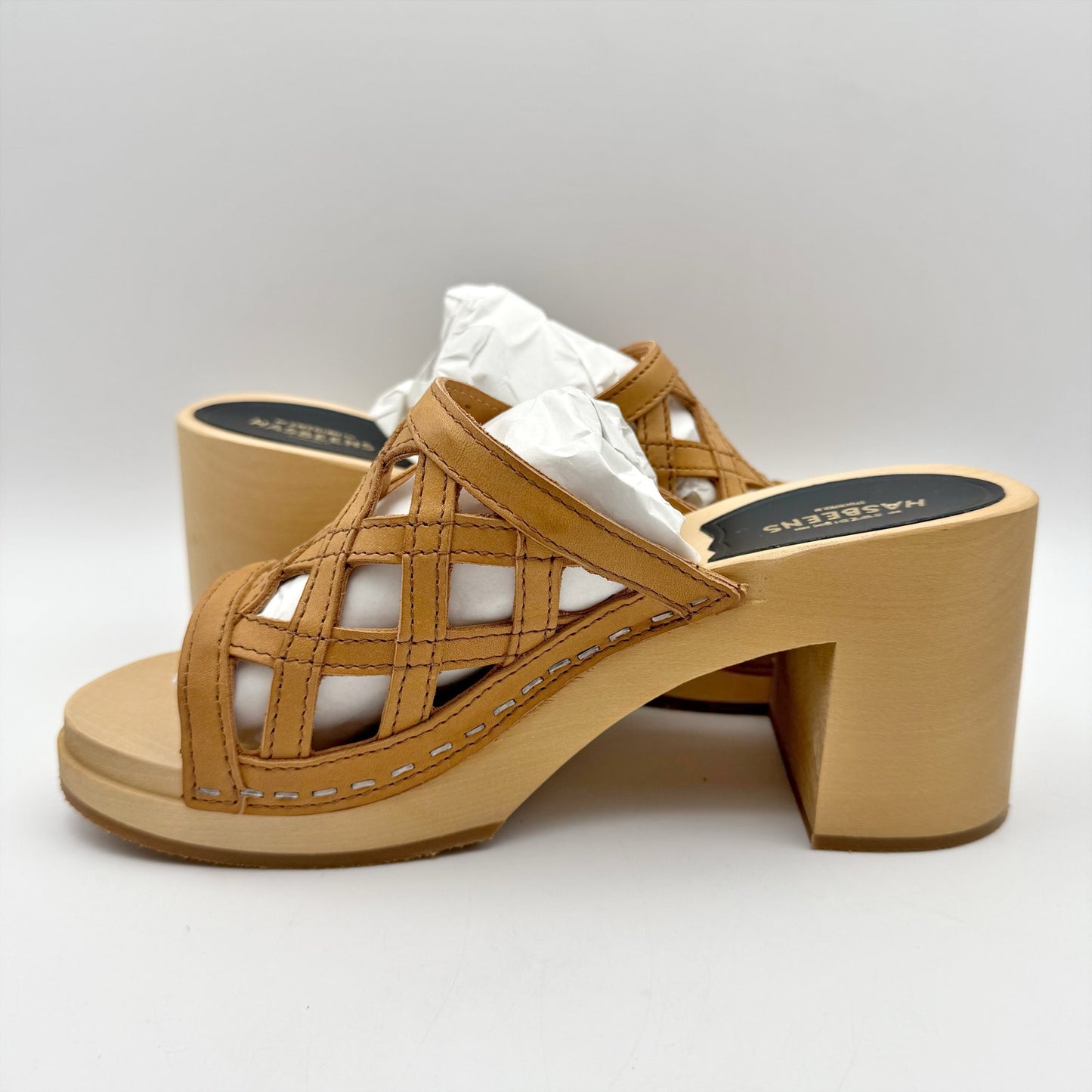 Swedish Hasbeens Womens Basket Clogs EU 38 US 8 M Brown Leather NWOB