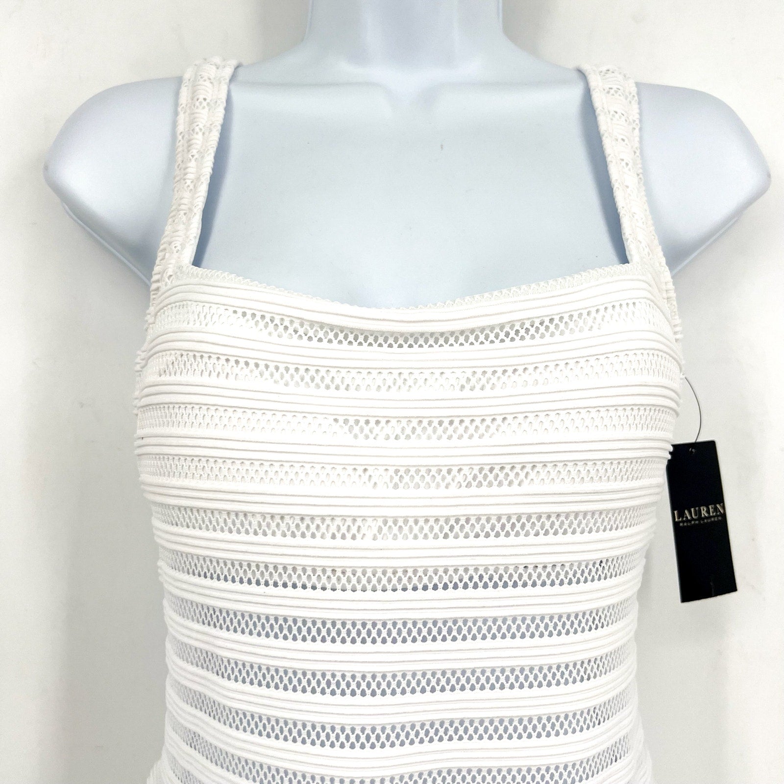 LAUREN RALPH LAUREN Ottoman One Piece Swimsuit Size 6 White Mesh Stripe NWT