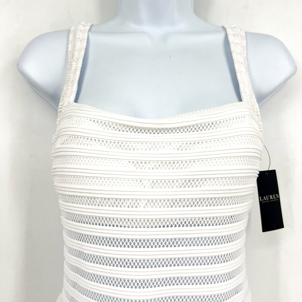 LAUREN RALPH LAUREN Ottoman One Piece Swimsuit Size 6 White Mesh Stripe NWT