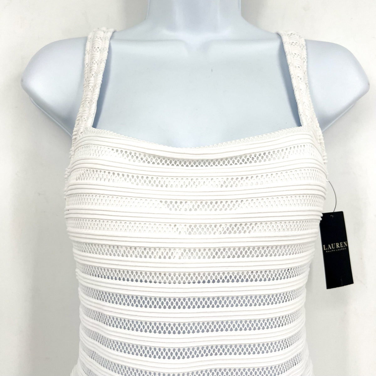 LAUREN RALPH LAUREN Ottoman One Piece Swimsuit Size 6 White Mesh Stripe NWT