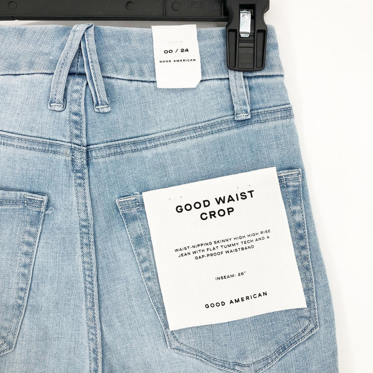 GOOD AMERICAN Good Waist Crop Skinny Jeans US 00 24 Light Blue Distressed NWT