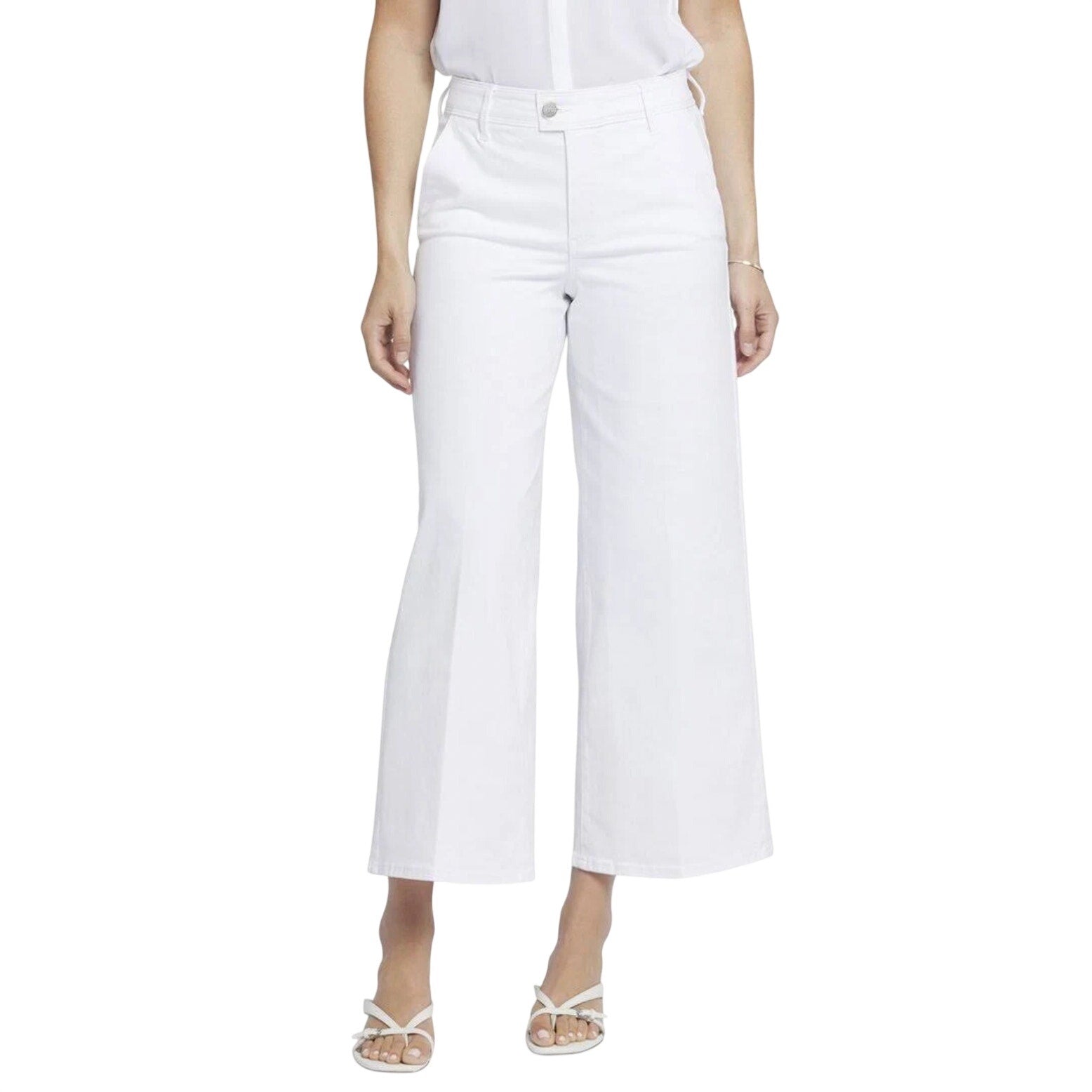 NYDJ Women's Mona Wide Leg Ankle Jeans Size 8 Optic White Denim Trouser NWT