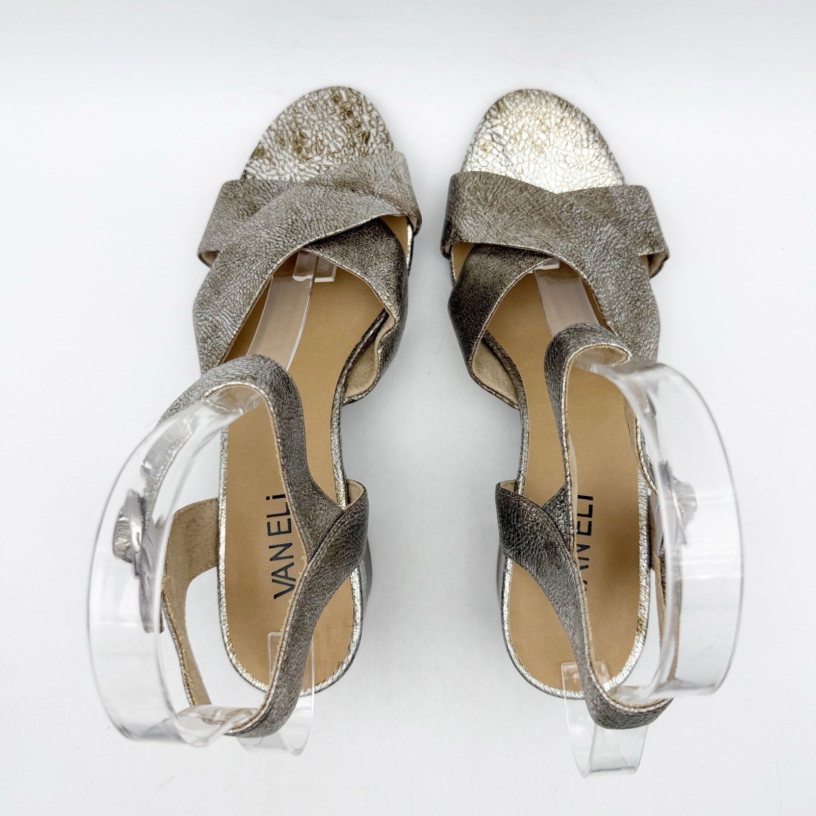 Vaneli Womens Moral Heeled Sandals US 7 M Metallic Gold Leather NWOB