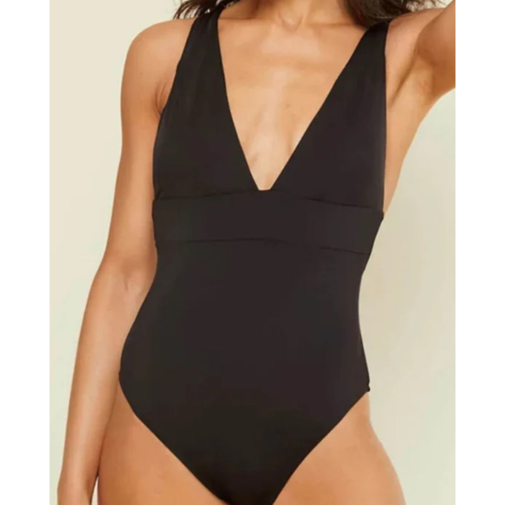 ANDIE SWIM Sardinia One Piece Swimsuit Small Tall Black Plunge V Neck