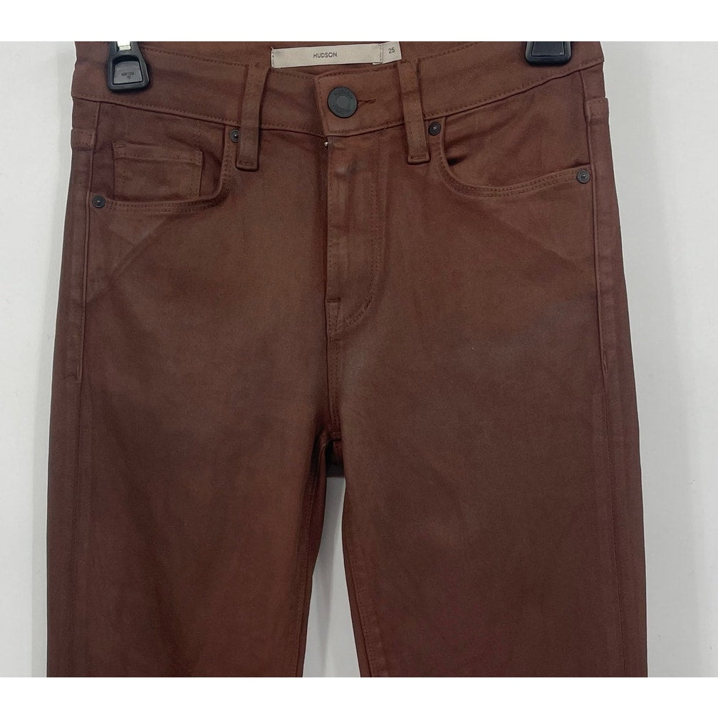 Hudson Womens Nico Straight Ankle Jean Size 25 US 0 Brown Coated Mid-Rise NWOT