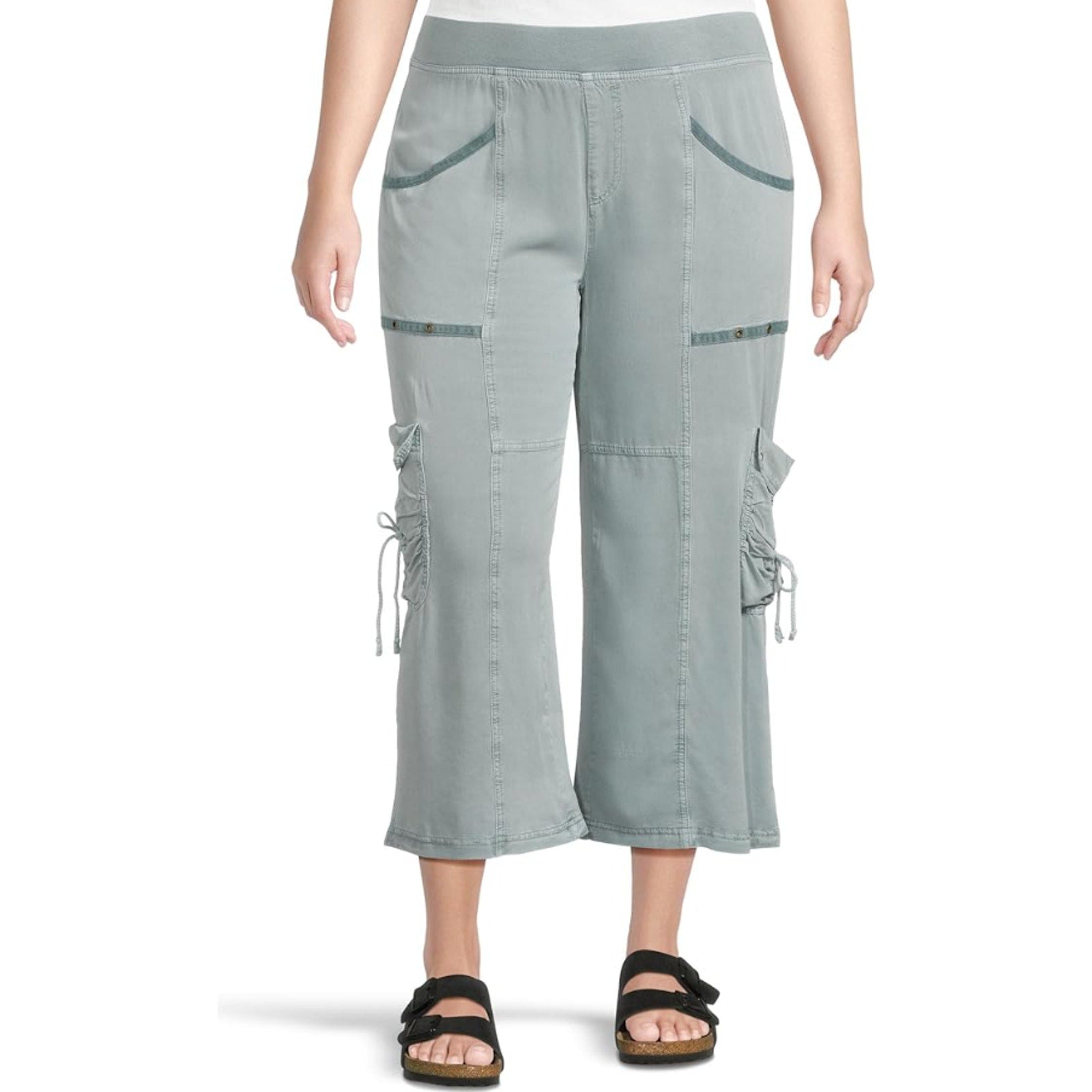 XCVI Women's Yana Gaucho Crop Pants Small Green Thunderclap Twill Pull-On NWT