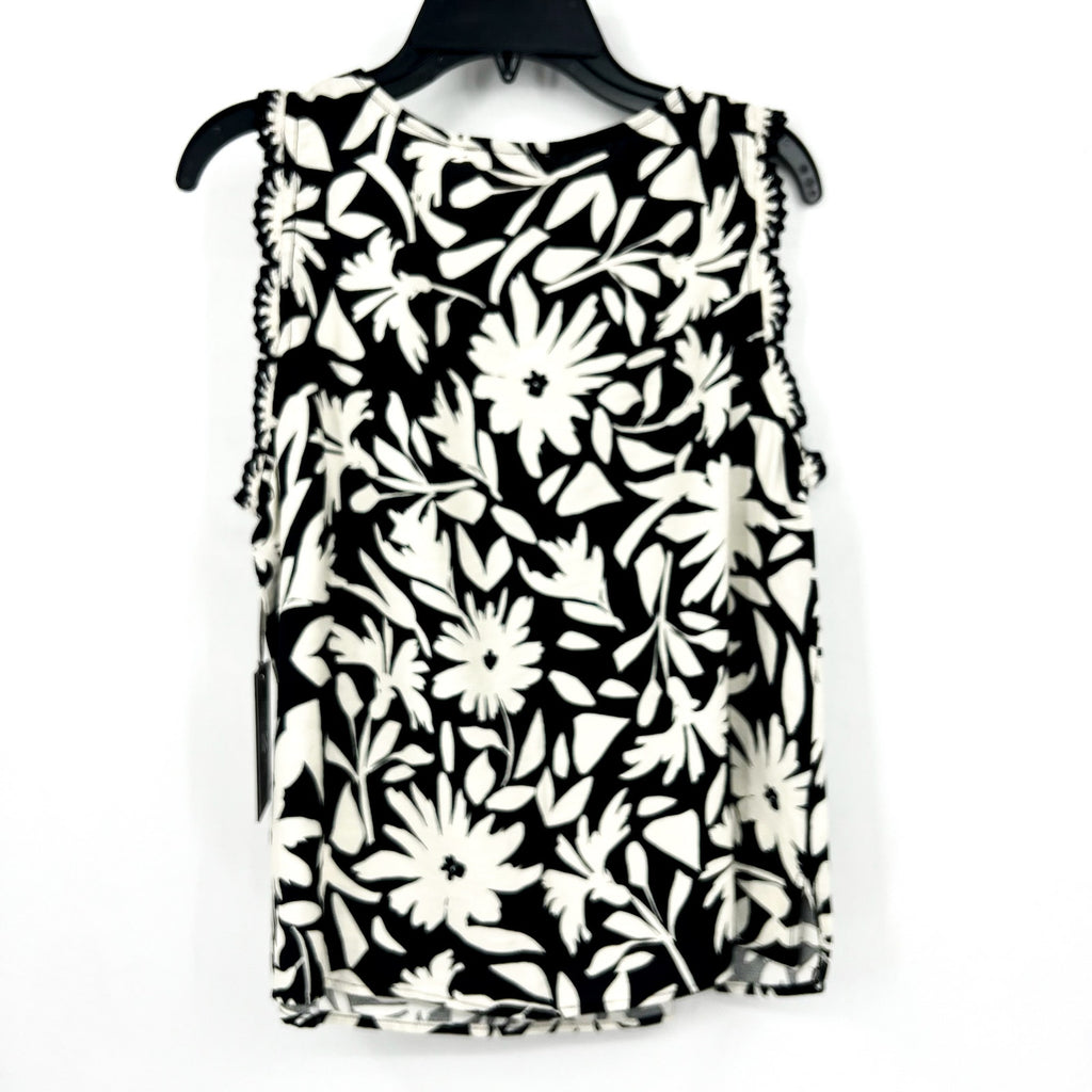VINCE CAMUTO Women's Floral-Print Top Small Black White Crocheted-Trim NWT